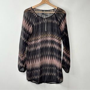 Guess by Marciano 100% Silk Chiffon Long Sleeve Mulitcolo Pullover Tunic